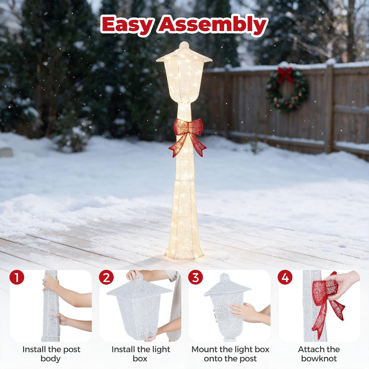 Tangkula 5 FT Lighted Christmas Lamp Post with Bowknot Decorations