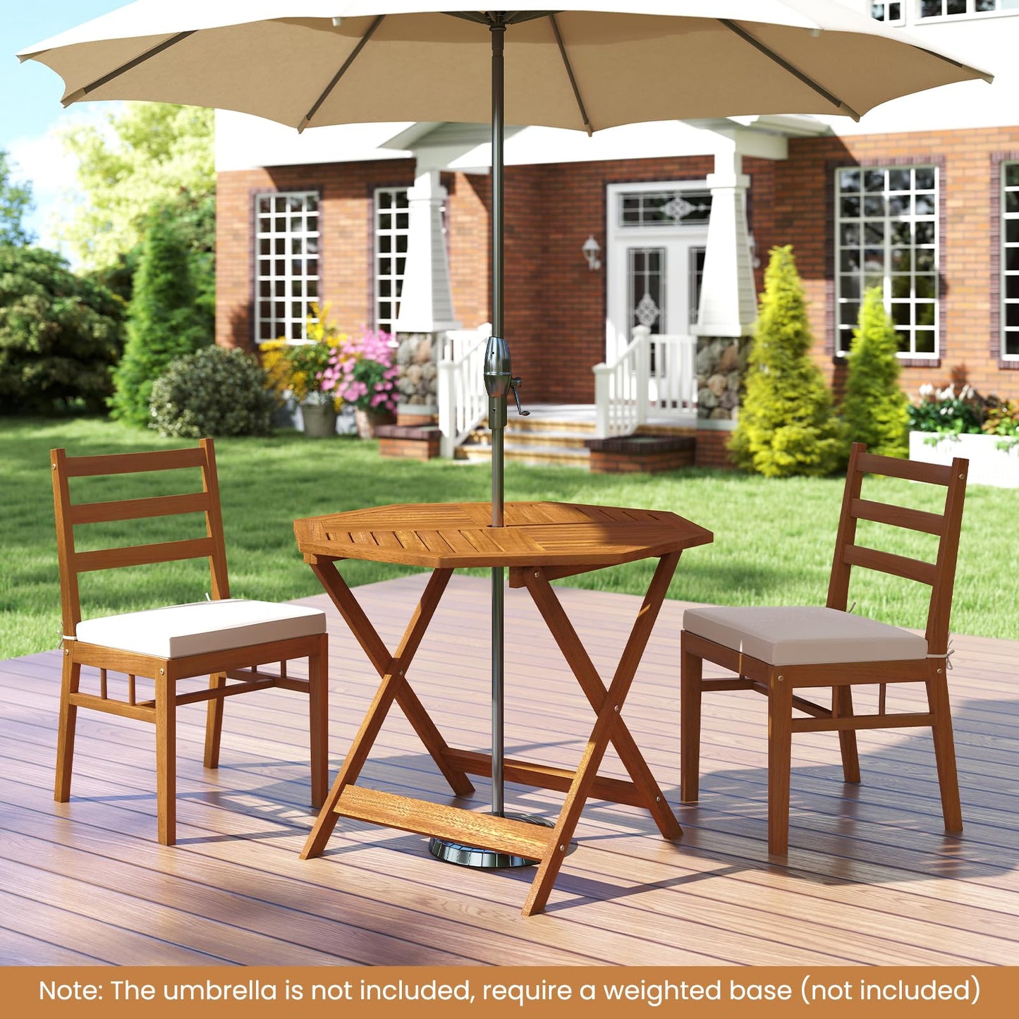 Table de salle à manger Tangkula en bois pour patio avec trou pour parasol de 5 cm