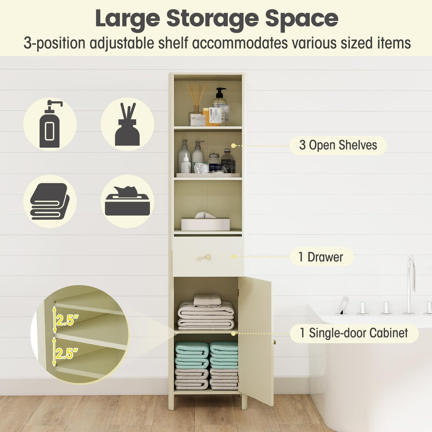 Tangkula 67" Tall Bathroom Cabinet Narrow Floor Cabinet
