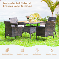 Tangkula 5 Pieces Wicker Patio Dining Set, Outdoor Acacia Wood Dining Furniture with 4 Armrest Chairs & 1 Dining Table