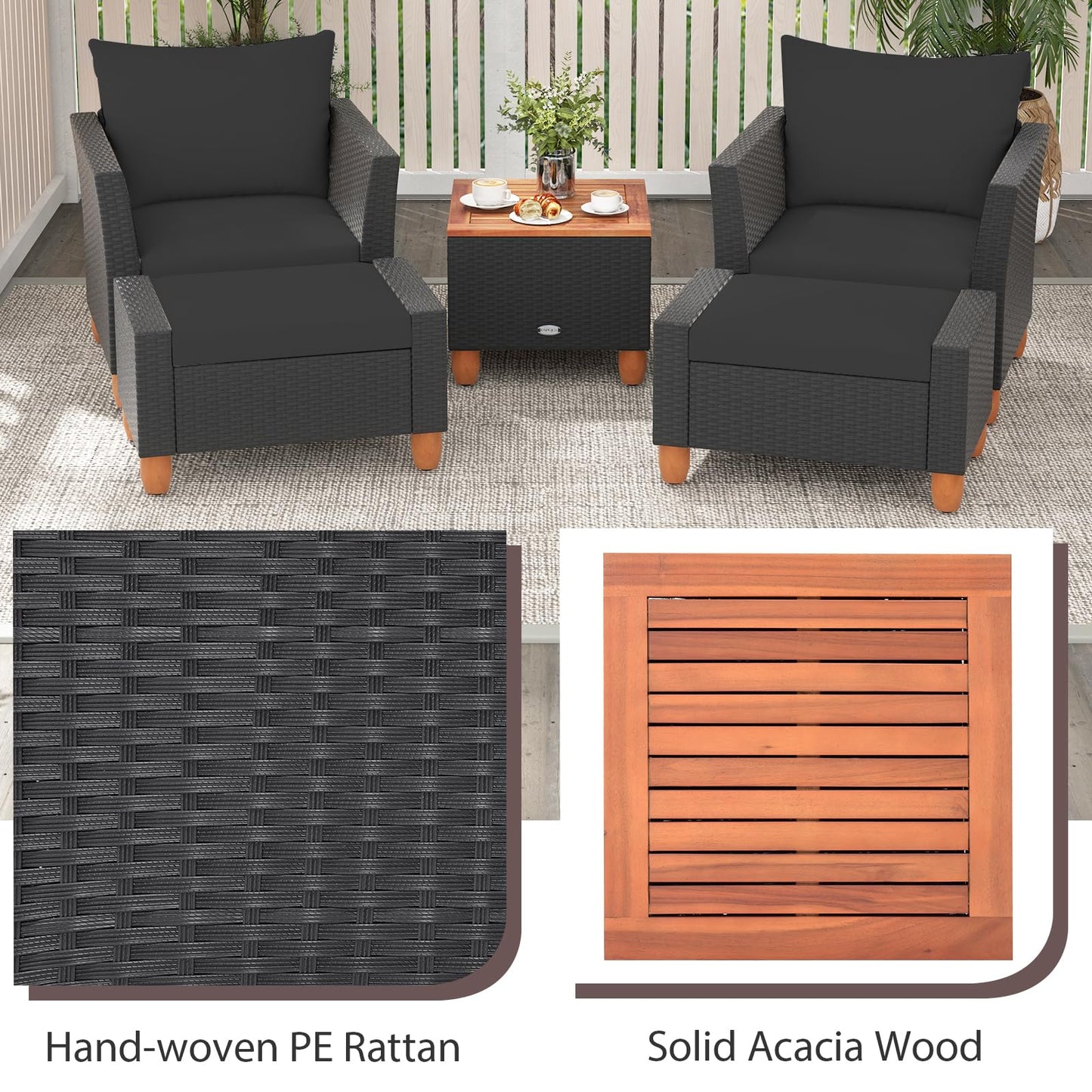 Tangkula 5 Pieces Patio Furniture Set with Coffee Table