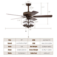 Tangkula 50 Inch Ceiling Fan Light with 5 Explosion proof Glass Lampshades