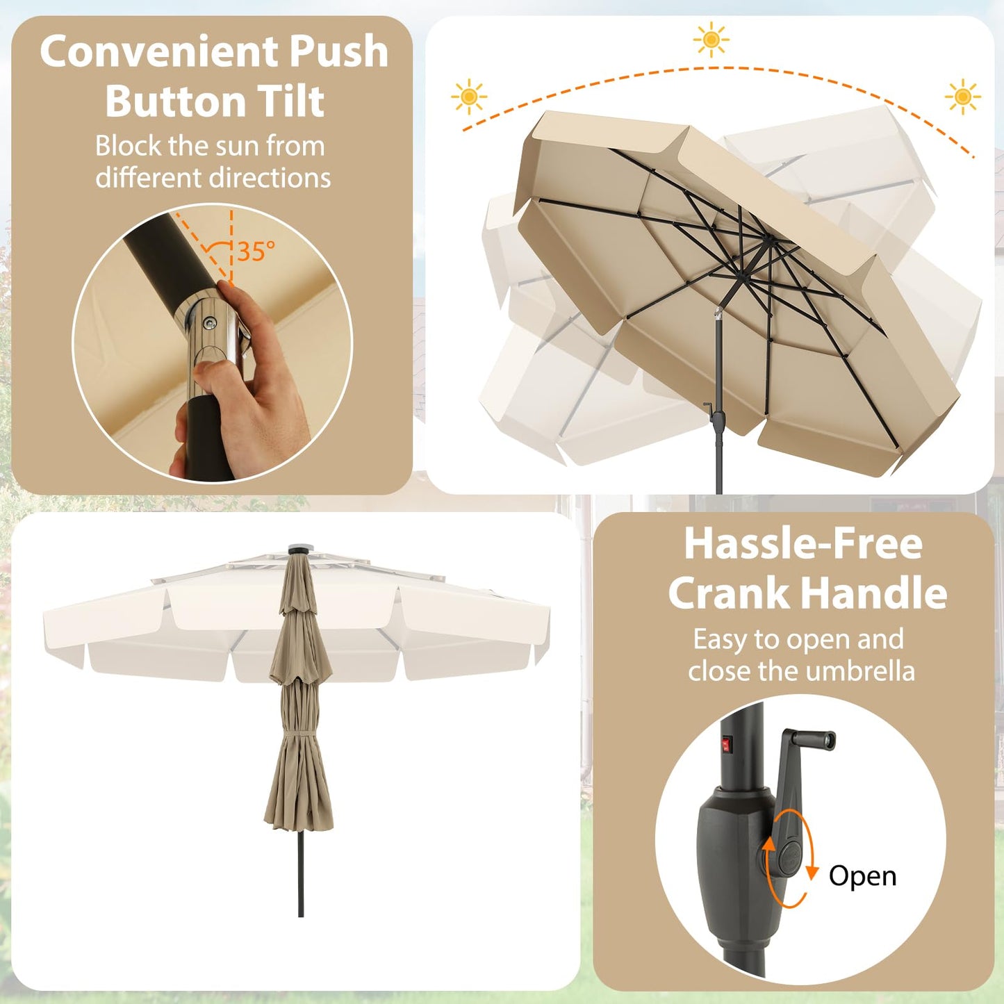 Tangkula 3 Tiers Scalloped Outdoor Table Market Umbrella with 32 LED Lights