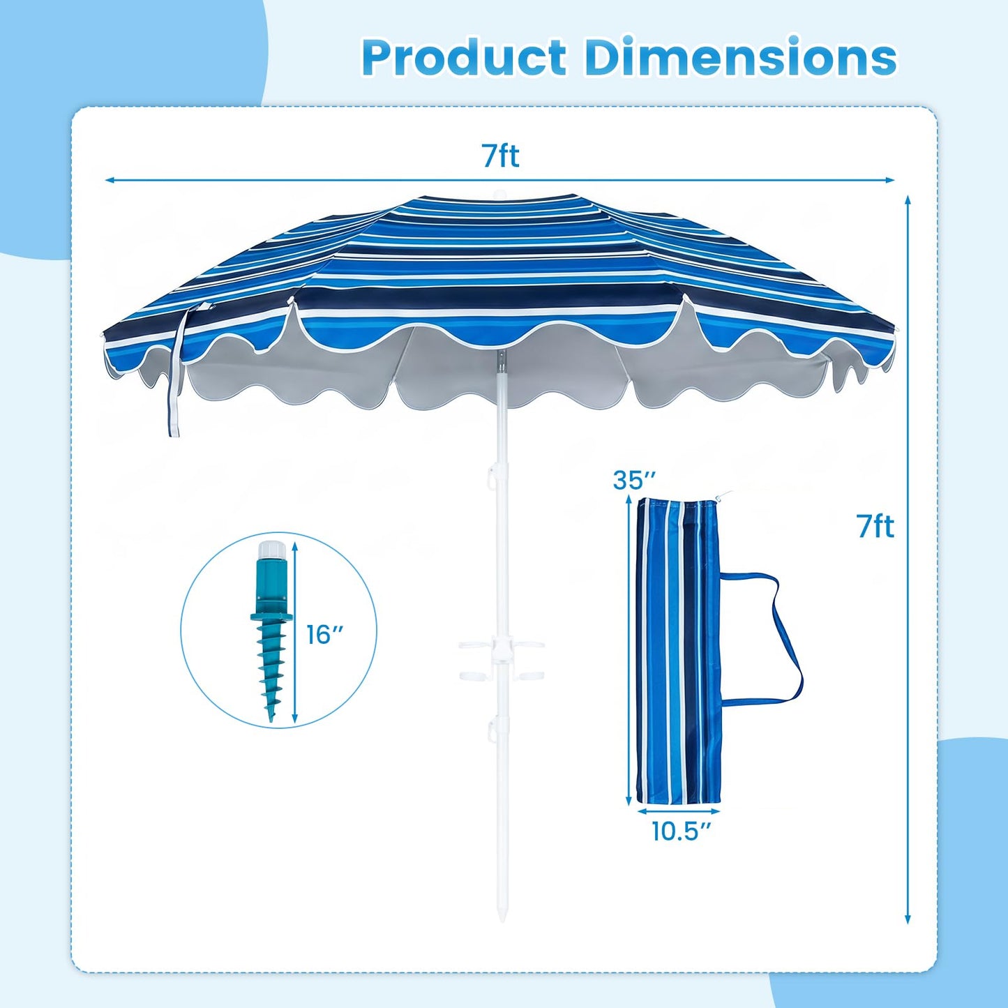 Tangkula 6.5 FT Scalloped Beach Umbrella with Cup Holders