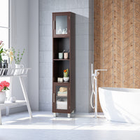 Tangkula Tall Bathroom Cabinet, Home Bedroom Living Room Wood Linen Storage Cabinet Free Standing