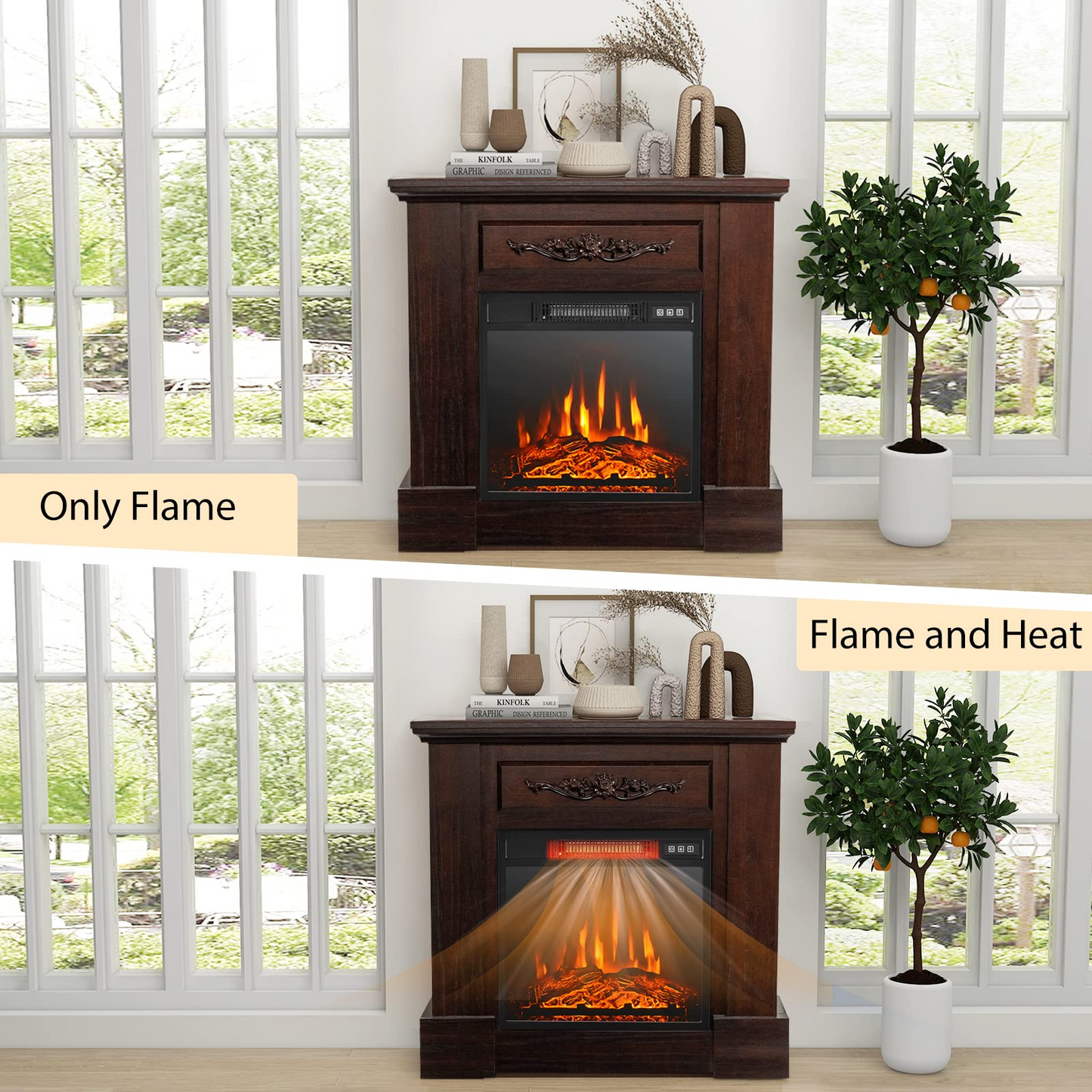 1400W 32 Inches Electric Fireplace with Mantel - Tangkula