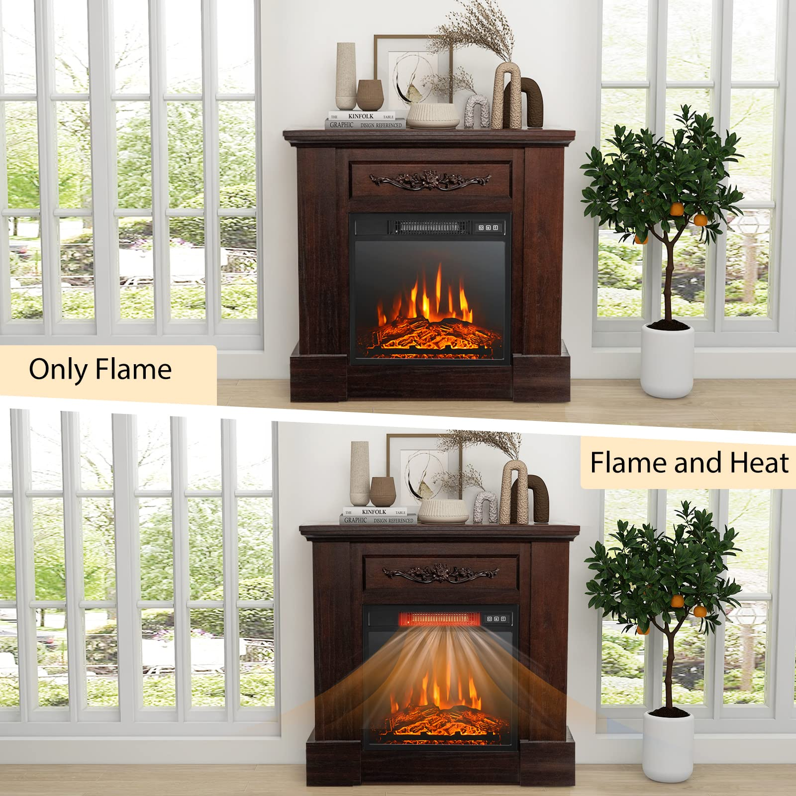 1400W 32 Inches Electric Fireplace with Mantel - Tangkula