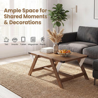 Tangkula Farmhouse 35.5-Inch Rectangle Wooden Coffee Table for Living Room