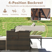 Tangkula Outdoor Patio Rattan Daybed w/Retractable Canopy & Adjustable Backrests