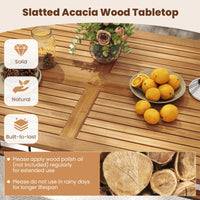 Tangkula Outdoor Acacia Wood Rectangular Table with 1.97” Umbrella Hole and Cushioned Chairs