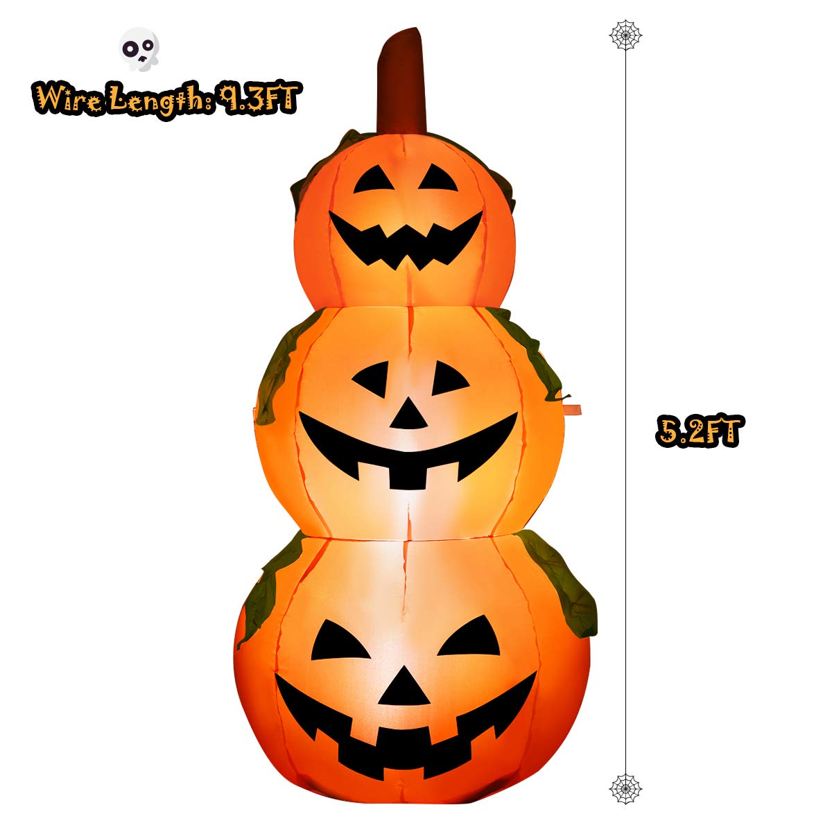 Tangkula 5.2 Ft Halloween Inflatable 3 Pumpkin Stack