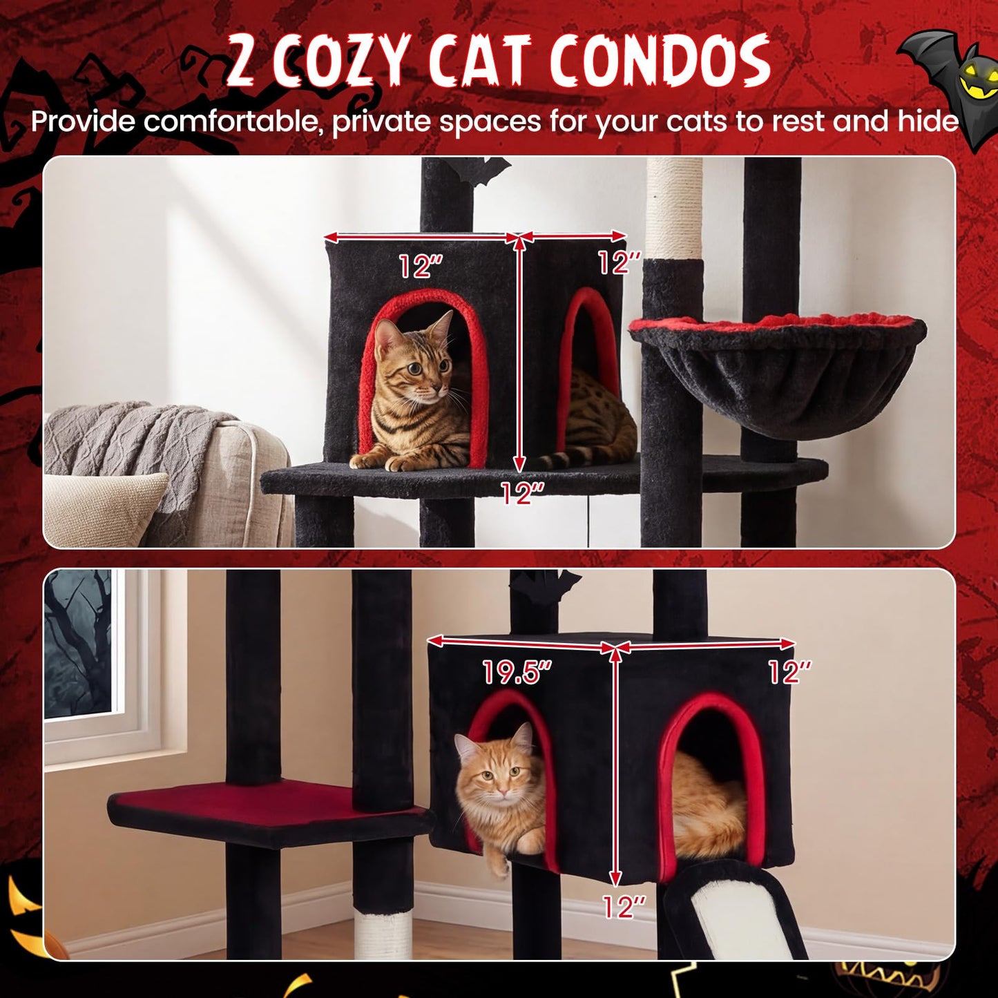 Tangkula 75" Tall Halloween Cat Tower with Sisal Scratching Posts & Ramp