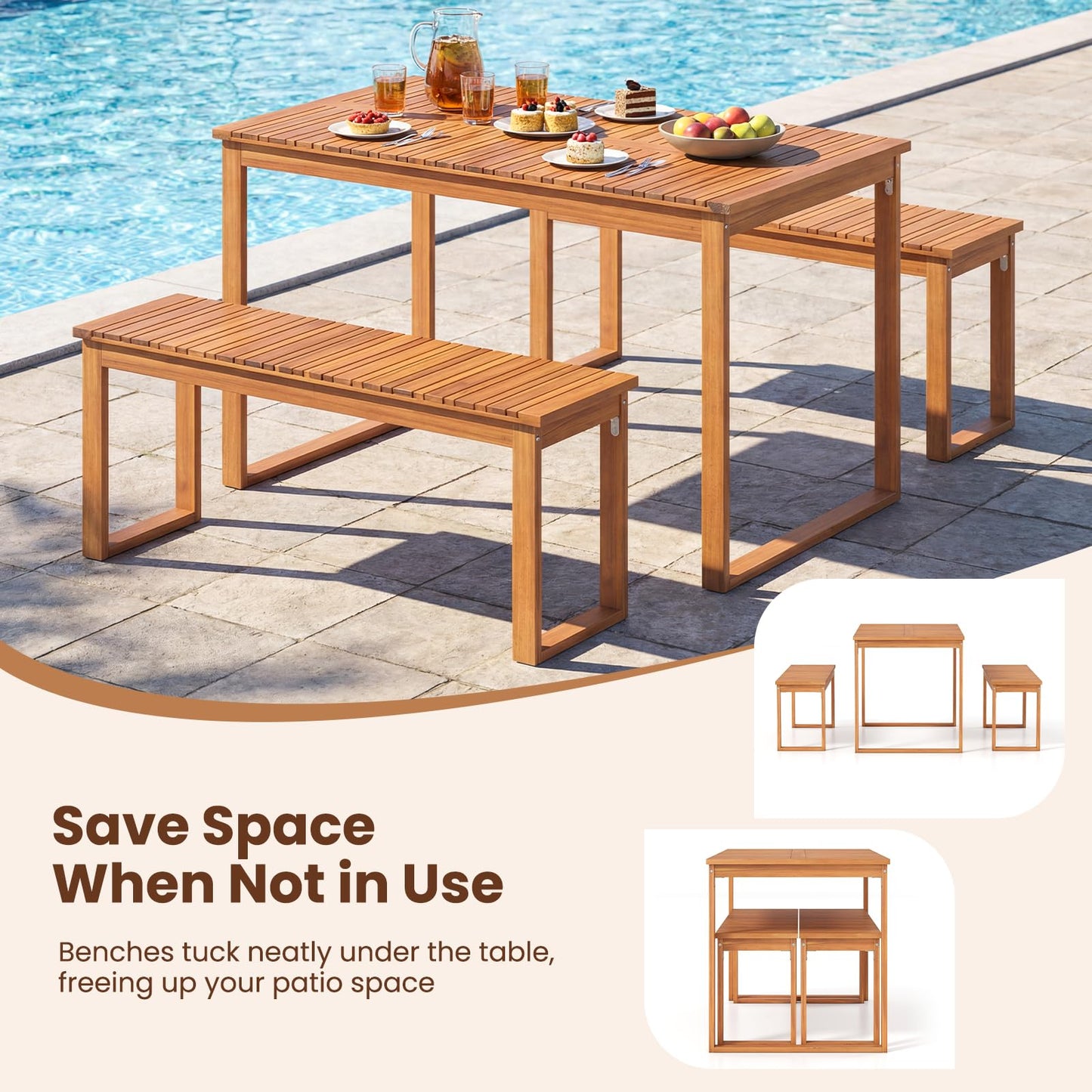 Tangkula 3 Pieces Patio Wooden Dining Set