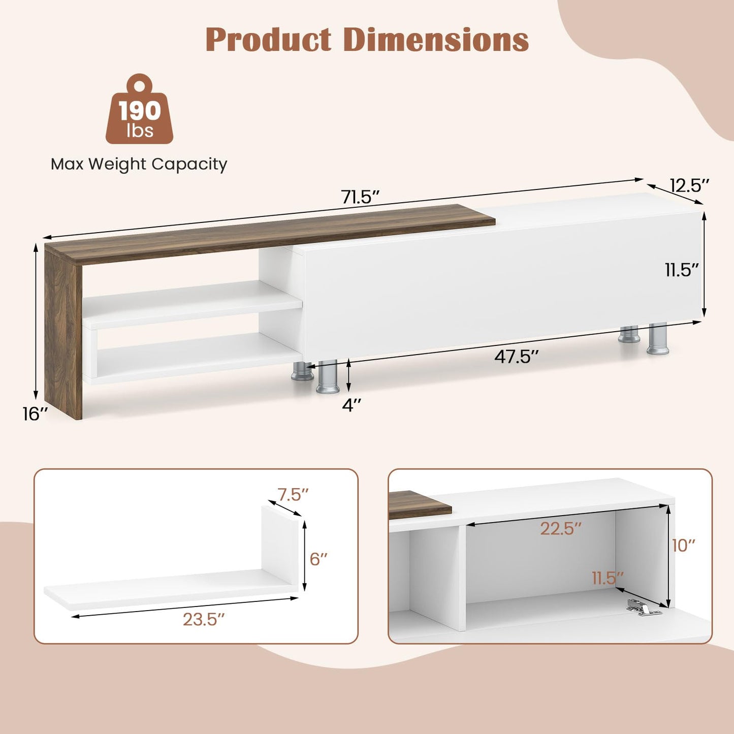 Tangkula White TV Stand with 2 Wall Shelves for Living Room