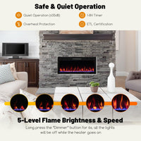 Tangkula 40 Inch Linear Electric Fireplace, Recessed & Wall-Mounted Fireplace Heater with Multi-Color Flame