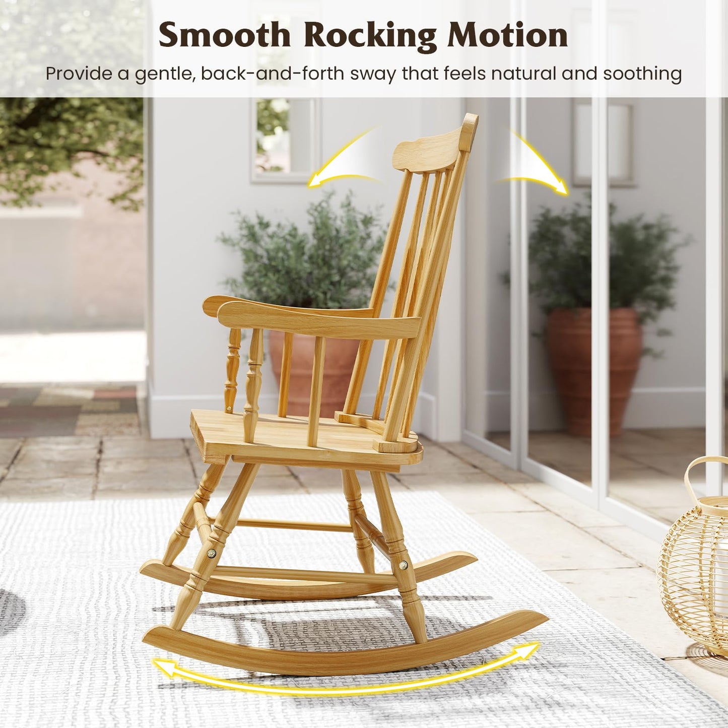 Tangkula Patio Rocking Chair Solid Wood with Rubber Wood Frame