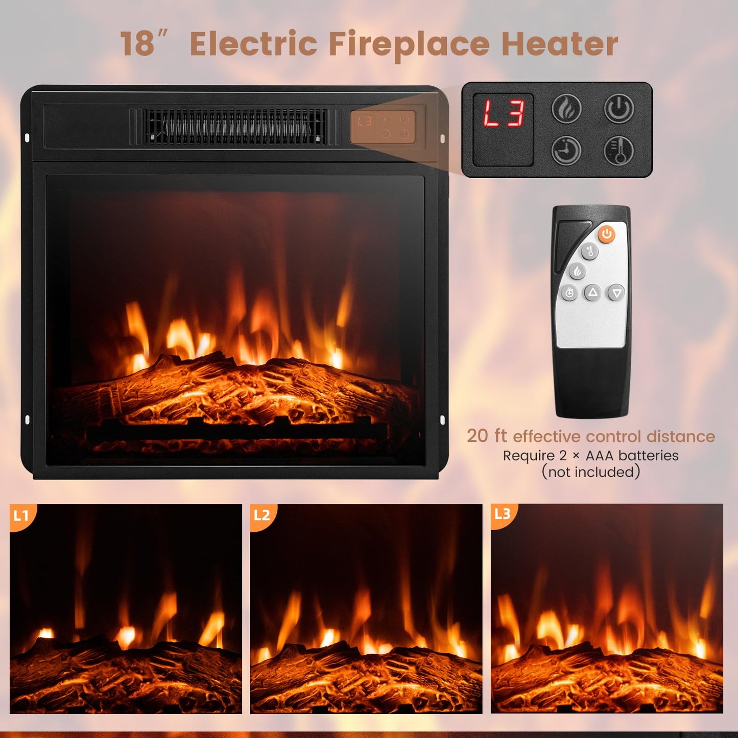 Tangkula 58” Fireplace TV Stand Home Entertainment Center with 18” 1400W Electric Fireplace
