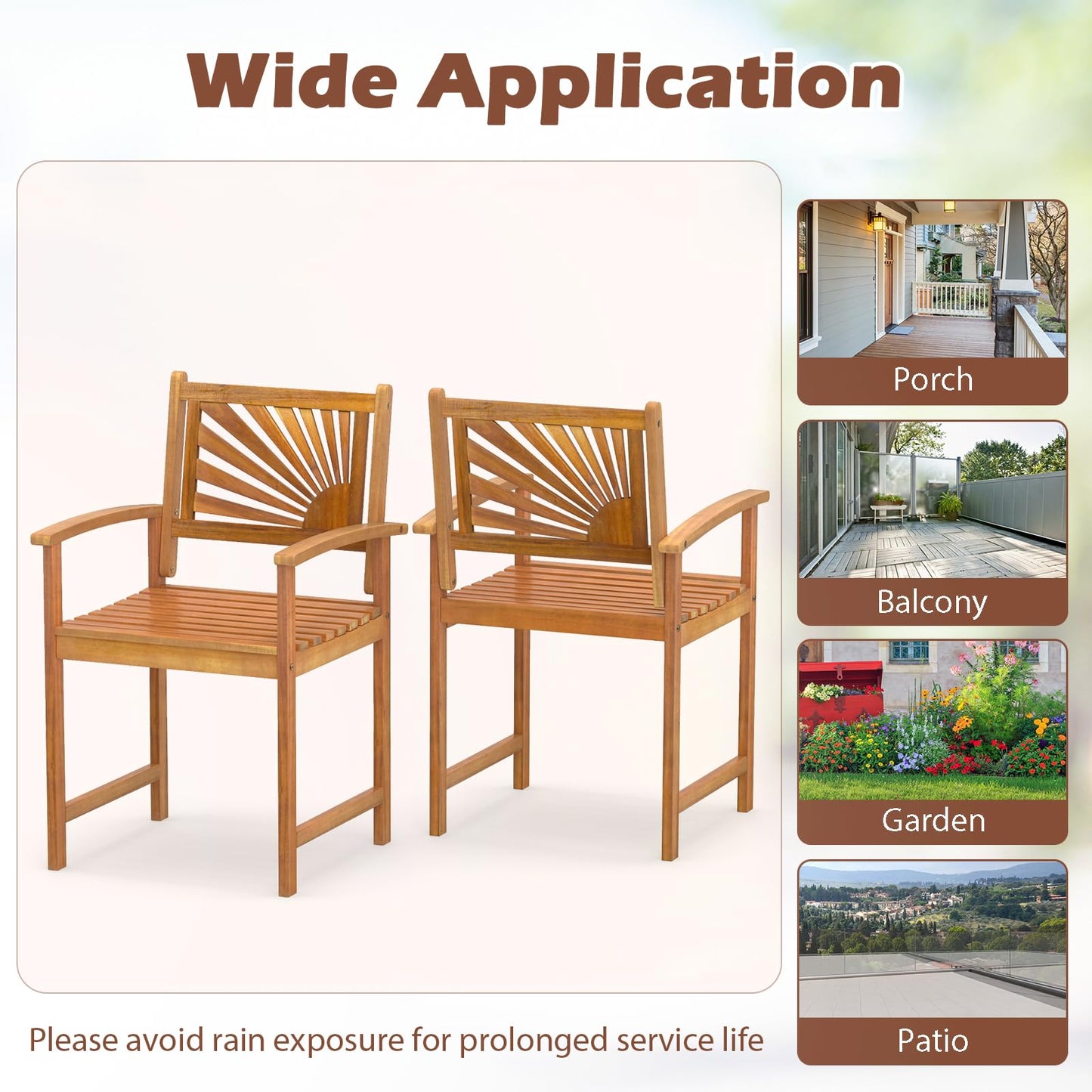 Tangkula Outdoor Acacia Wood Dining Chairs Set