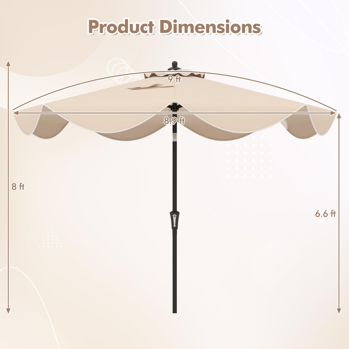 Tangkula 9Ft Patio Umbrella, Outdoor Umbrella with Crank Handle, Push Button Tilt, 2-Tier Beach Umbrella with Sun-Protective Canopy