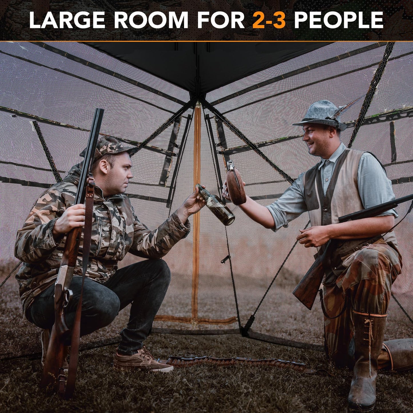 Tangkula 2-3 Person Hunting Blind, 360 Degree See Through Ground Blind with 4 Silent Slide Windows