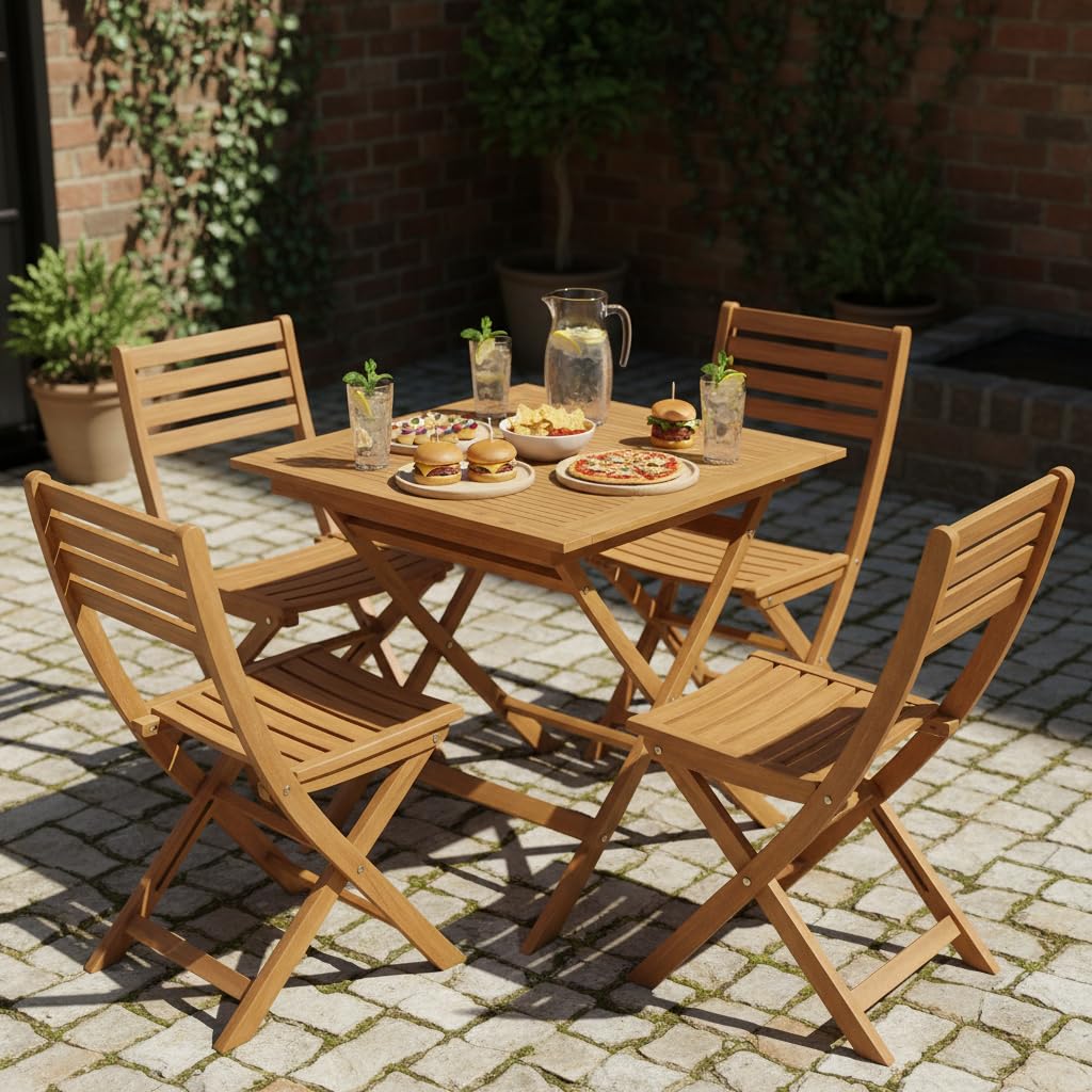 Tangkula 32-Inch Solid Teak Wood Folding Outdoor Table