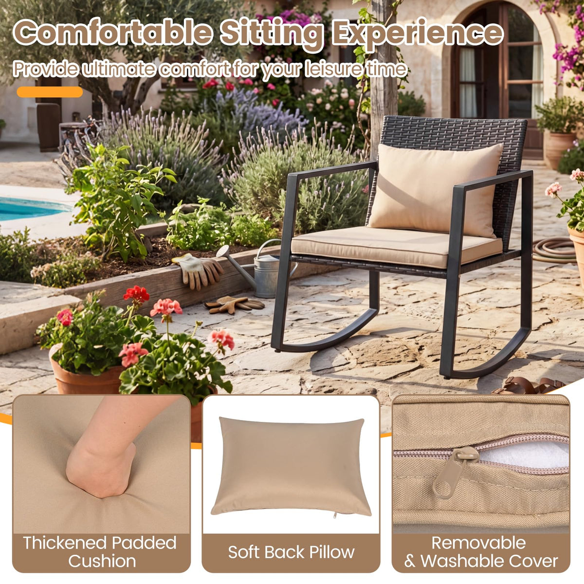 Tangkula 3-Piece Outdoor Rocking Chair Set for Garden Balcony Backyard