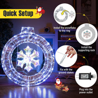 Tangkula 33 Inch Lighted Snowflake Christmas Wreath w/Hanging Ring & Support Bracket