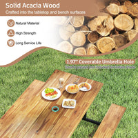 Tangkula 6 Person Acacia Wood Picnic Table with 2 Built in Benches