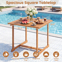 Tangkula 35.5" Acacia Wood Square 4-Person Patio Table with Umbrella Hole