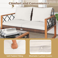 Tangkula 2 Pieces Outdoor Acacia Wood Loveseat and Table Set