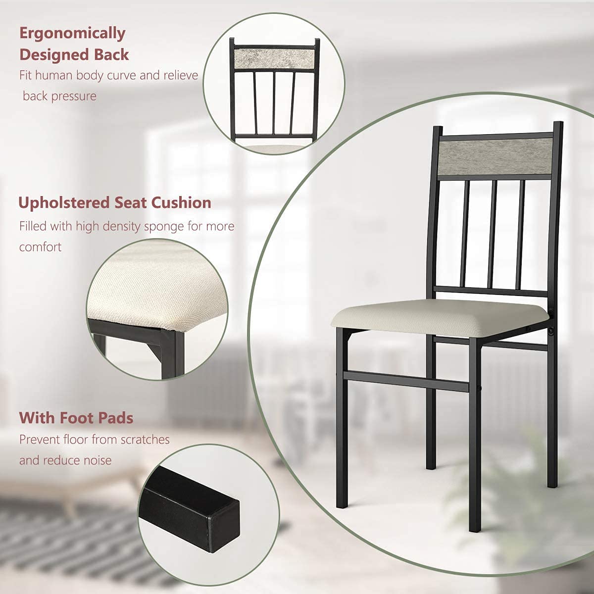 Tangkula 5 Piece Kitchen Dining Table Set(Grey), Kitchen Table and Chairs Set with Metal Frame & Padded Seat