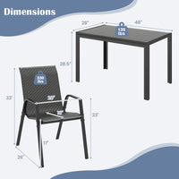 Ensemble de salle à manger Tangkula 5 pièces en rotin pour terrasse, table et chaises d'extérieur pour 4 personnes, plateau et assise en osier tissé à la machine (marron)
