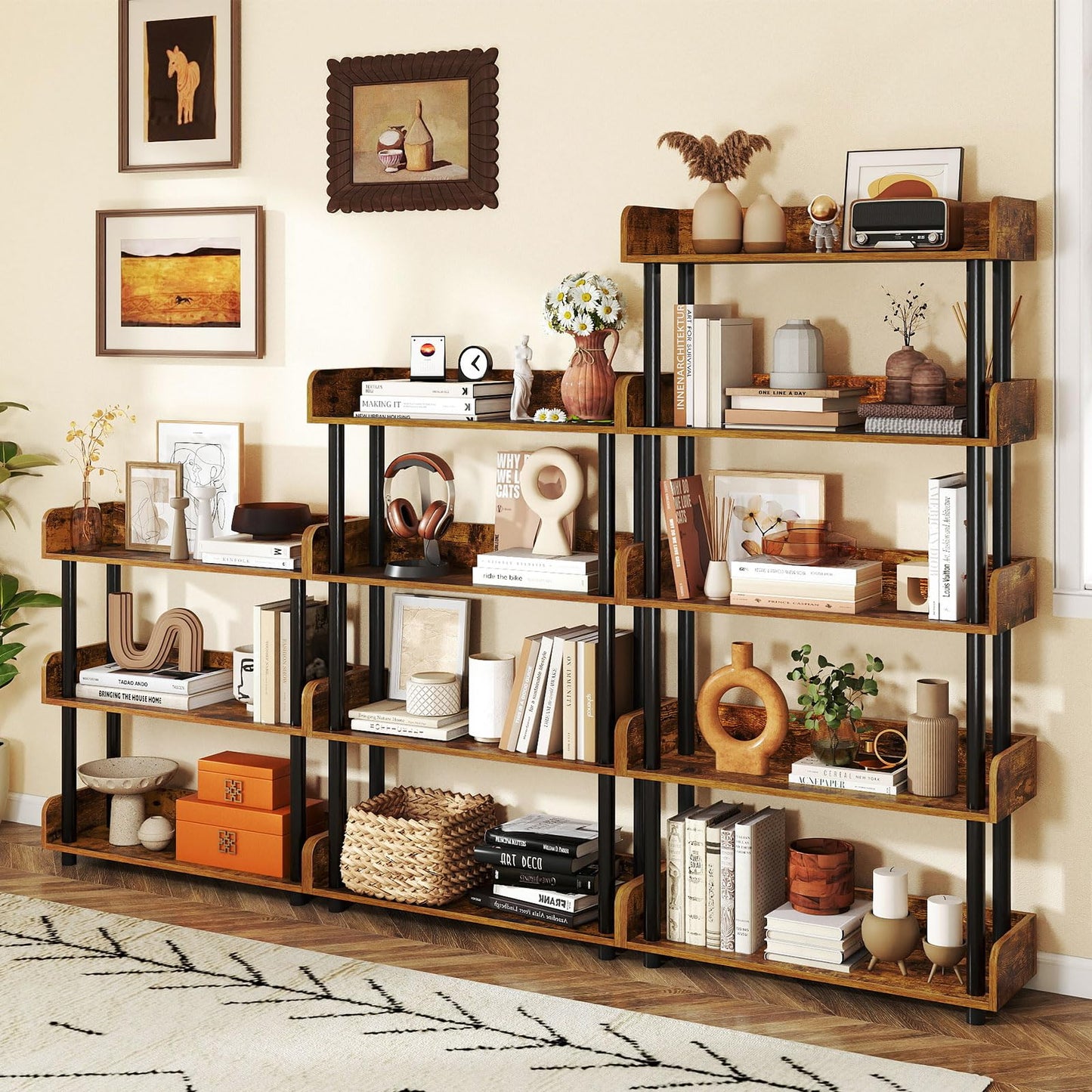 Tangkula 3-Tier Bookshelf Multipurpose Wood Standing Display Rack(1/2)