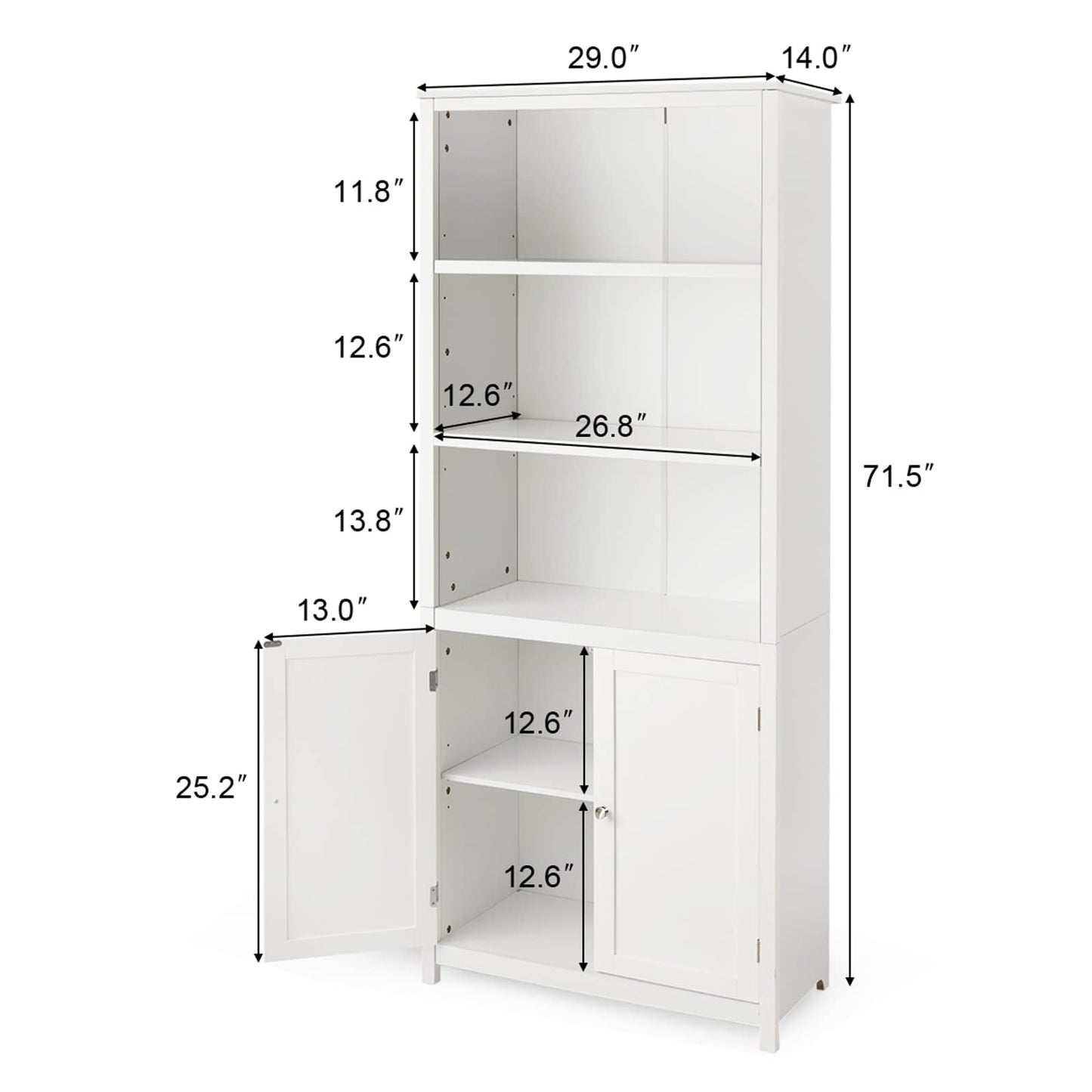 Tangkula Bookcase with Doors, 3 Tier Open Book Shelving