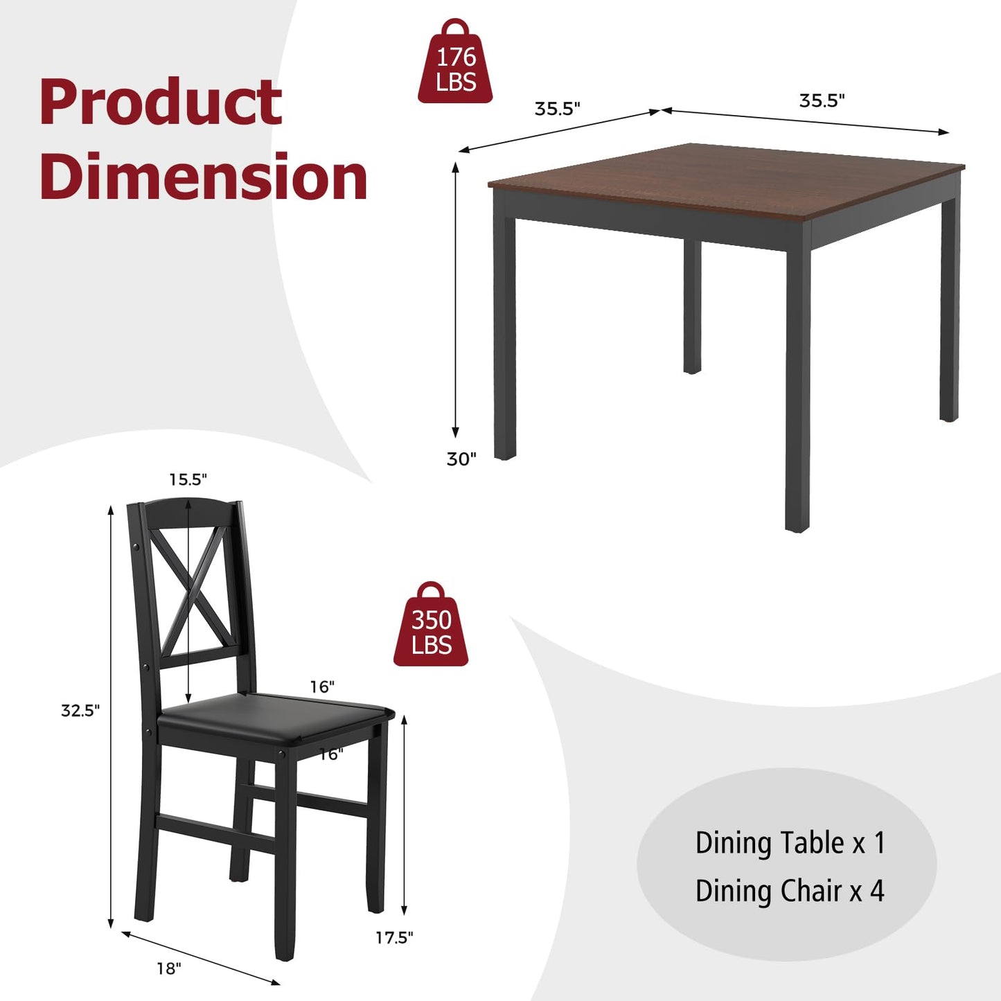 Tangkula Mid-Century Modern Dining Table Set for 2