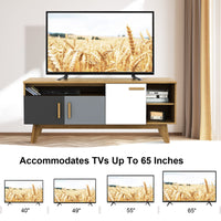 Tangkula Modern TV Stand, Wood TV Console Table for TVs up to 65 Inch, Entertainment Center with 3 Storage Cabinets (Natural)