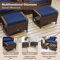 Tangkula 2 Pieces Patio Wicker Ottomans with Removable Cushions for Additional Seating