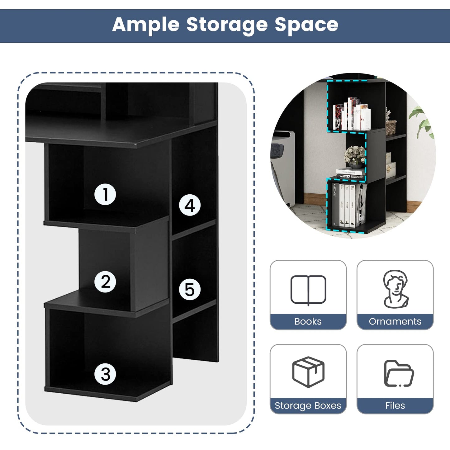 Computer Desk with Storage Bookshelf & Hutch - Tangkula