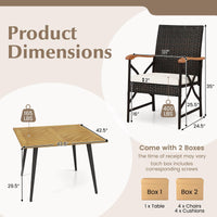 Tangkula Ensemble de salle à manger d'extérieur 5 pièces en rotin PE, table et chaises de jardin avec coussins