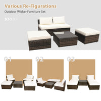 5 Piece Wicker Lounge Chair Set, with Tempered Glass Coffee Table