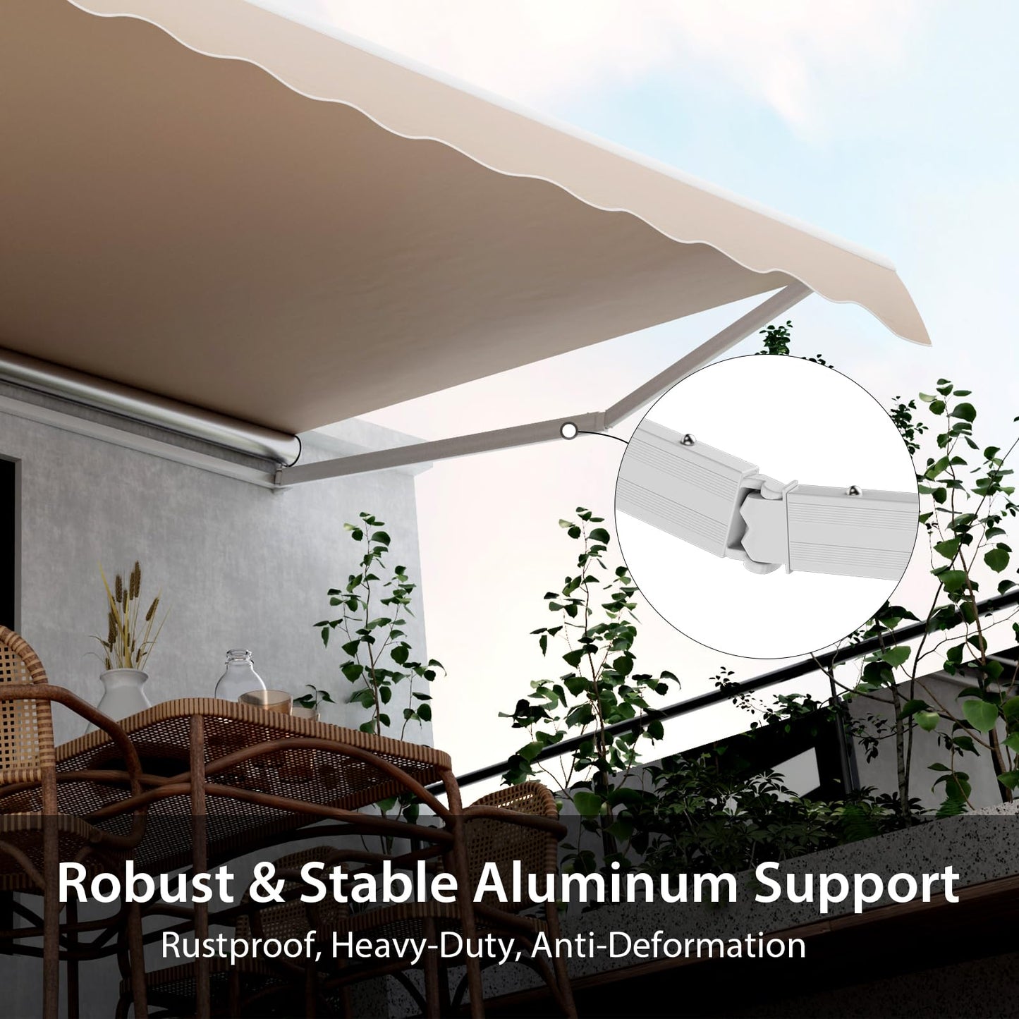 Tangkula 12 Ft × 10 Ft Retractable Awning with Crank Handle and Water-Resistant Polyester