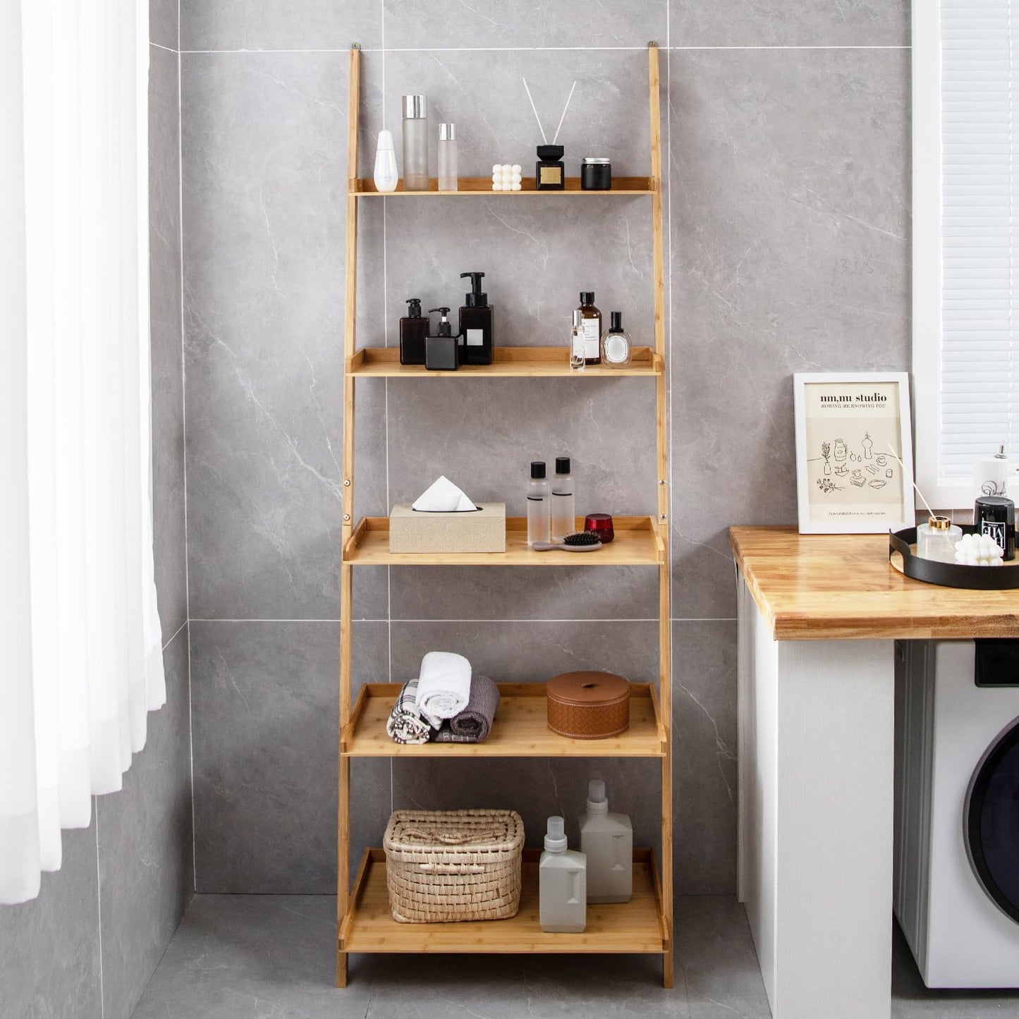 Tangkula Étagère à 5 Niveaux pour Salon Salle de Bain Bureau Décoration Intérieure