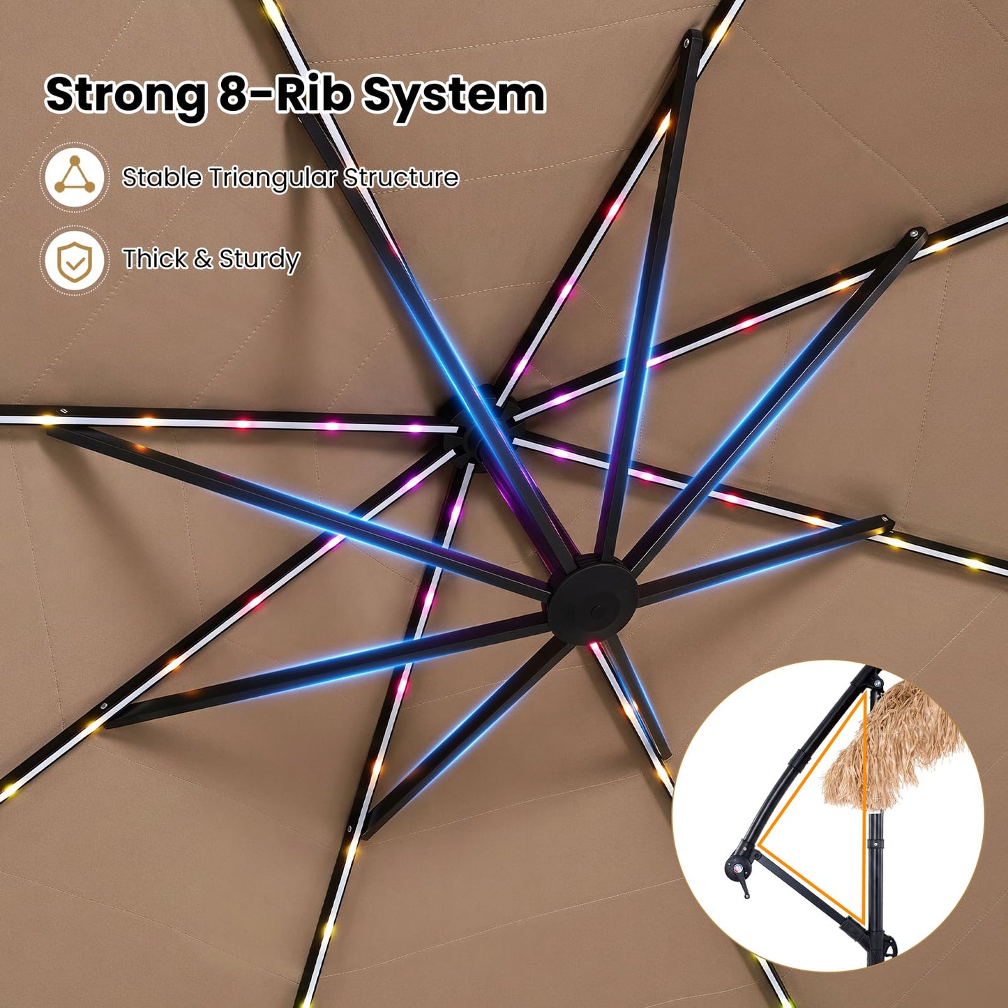 Tangkula 10 FT Solar Tiki Patio Umbrella with 96 Multi-color Flowing LED Lights