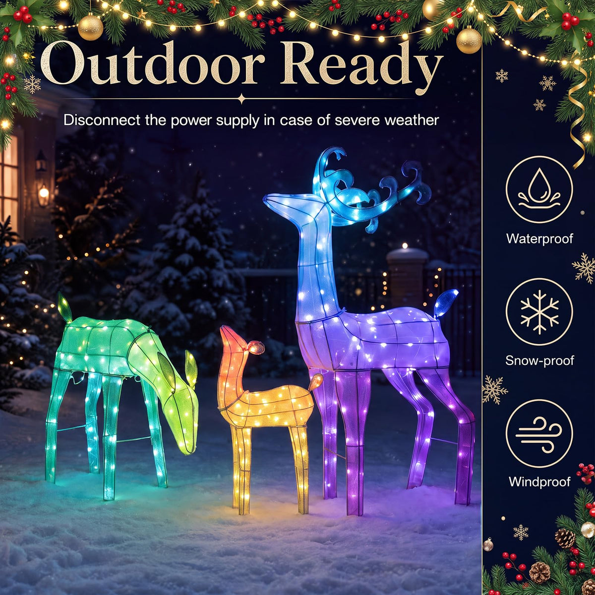 Tangkula 3-Piece RGB Lighted Christmas Deer Family Set with APP Control