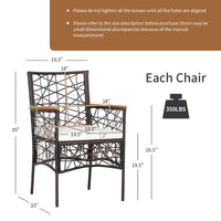 Tangkula Set of 2 Outdoor Dining Chairs, Patio Bistro Chairs with Acacia Wood Armrests and Soft Cushions