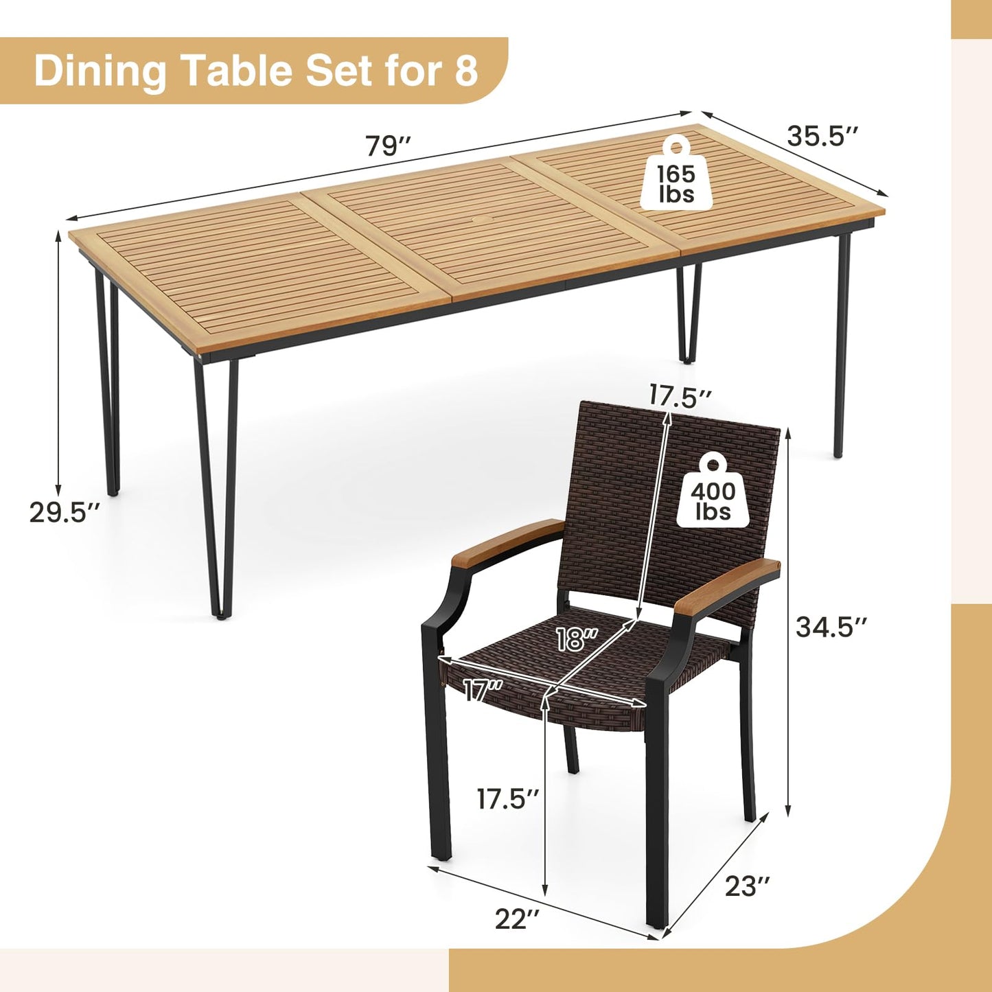 Tangkula 9-Piece Patio Dining Set for Backyard Garden