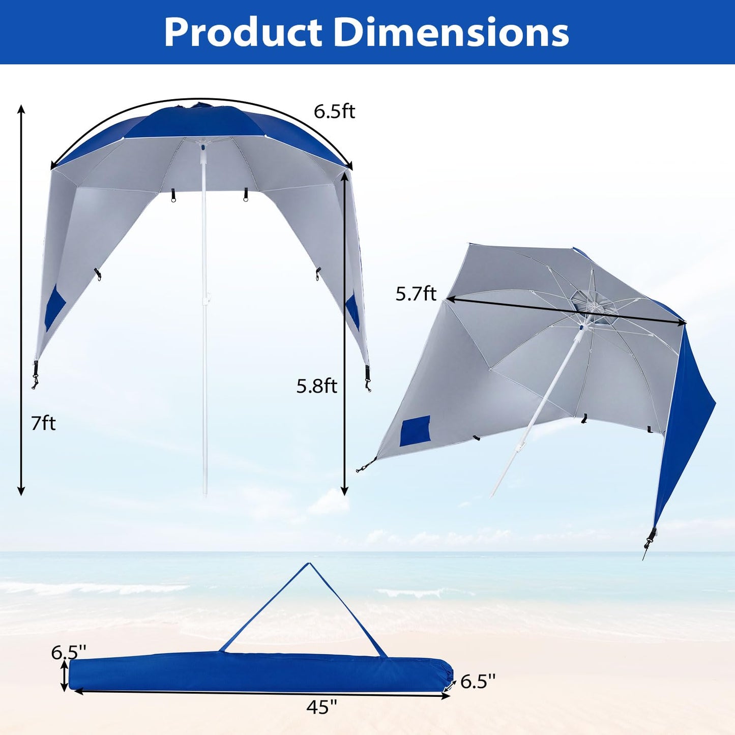 Tangkula 6.5 FT 2-In-1 Beach Umbrella with Shade for Sand | Beach Tent