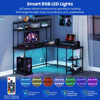 Tangkula L-Shaped Desk with LED Strip & Power Outlets