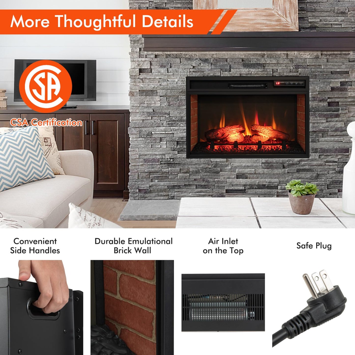 Tangkula 26 Inch 1500W Infrared Quartz Electric Fireplace Insert