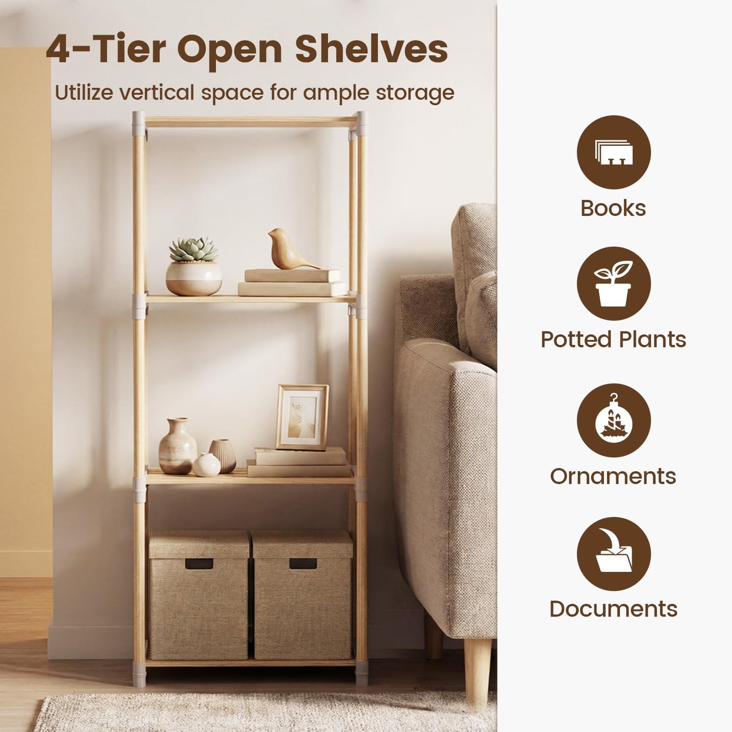 Tangkula 5-Tier Solid Wood Bookshelf for Home Office